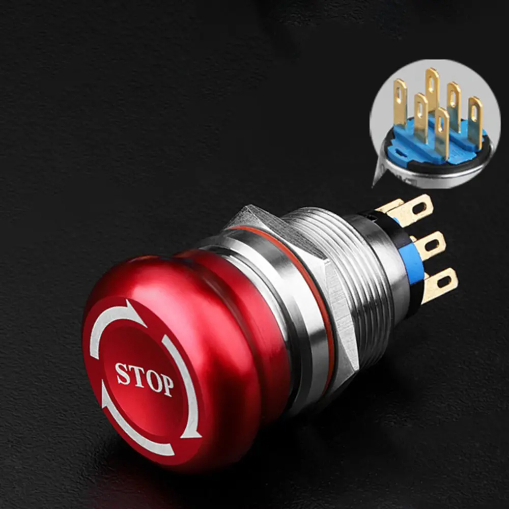 Emergency Stop 22mm 6 Pin Metal Button Switch Waterproof Mushroom Head Emergency Stop Button