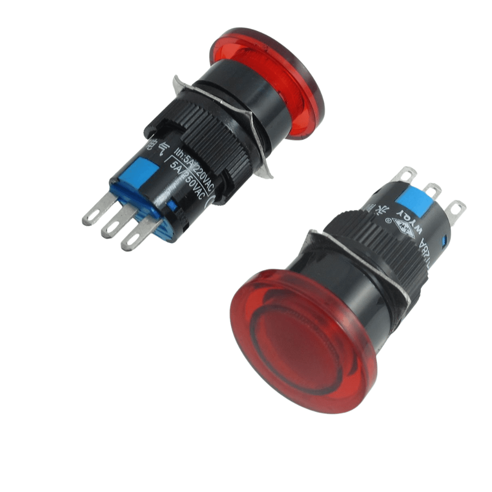 Mushroom Head 16mm 3Pin Red 250v 5A Emergency Push Button Switch Non-Latching Button