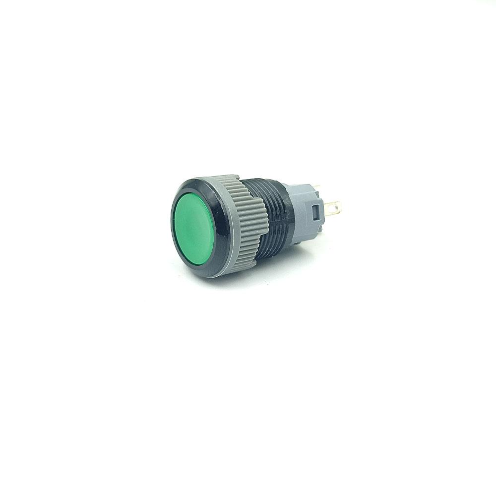 16mm 12-24V 5 Pins Green Colour Flat Head Plastic Latching Switch.