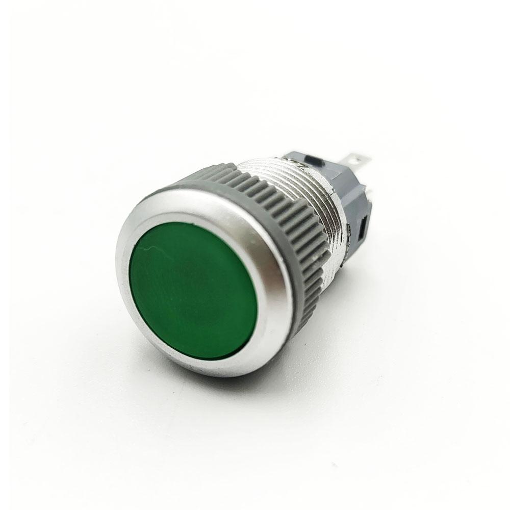 16mm 220V 5 Pins Green Colour Flat Head Plastic Latching Switch.