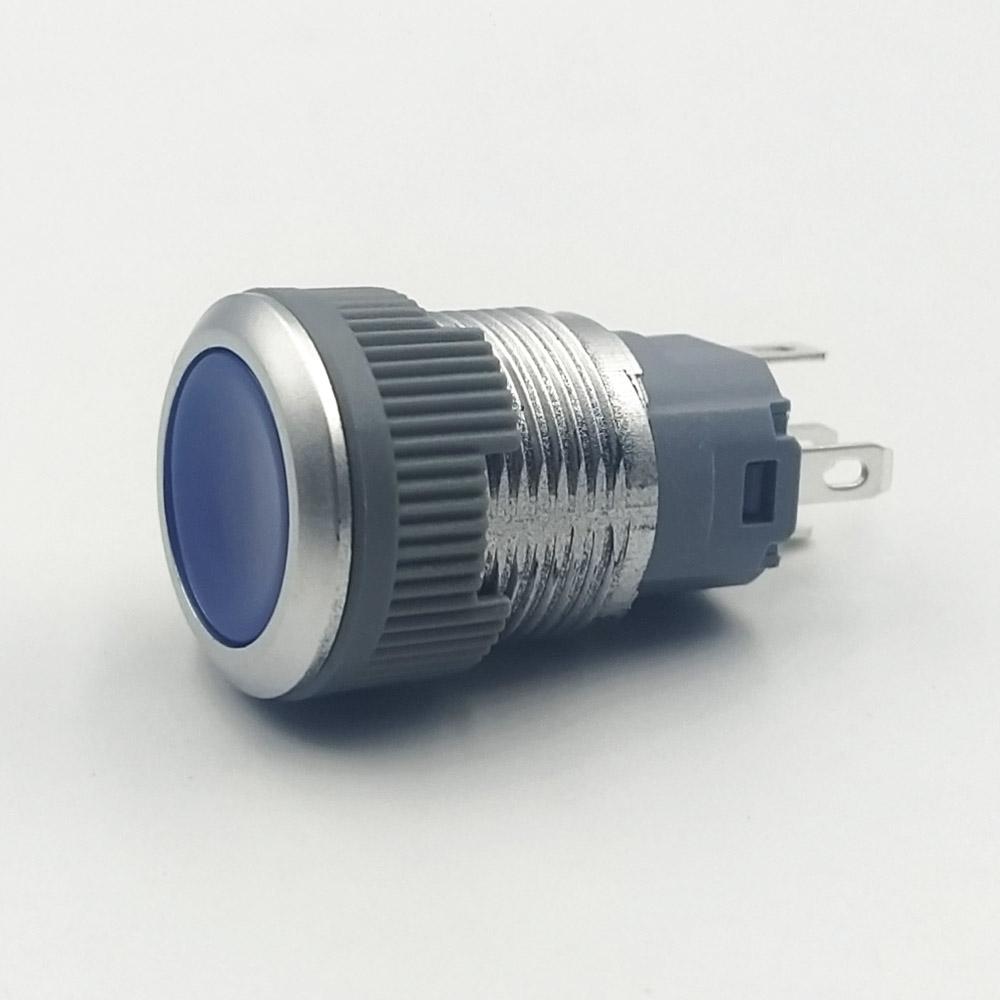 16mm 3-6v 5-pins Blue Flat Head Non-Latching Plastic Switch