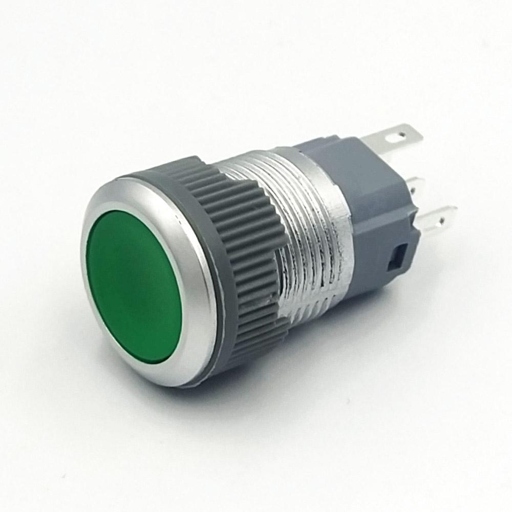 16mm 3-6v 5-pins Green Flat Head Latching Plastic Switch