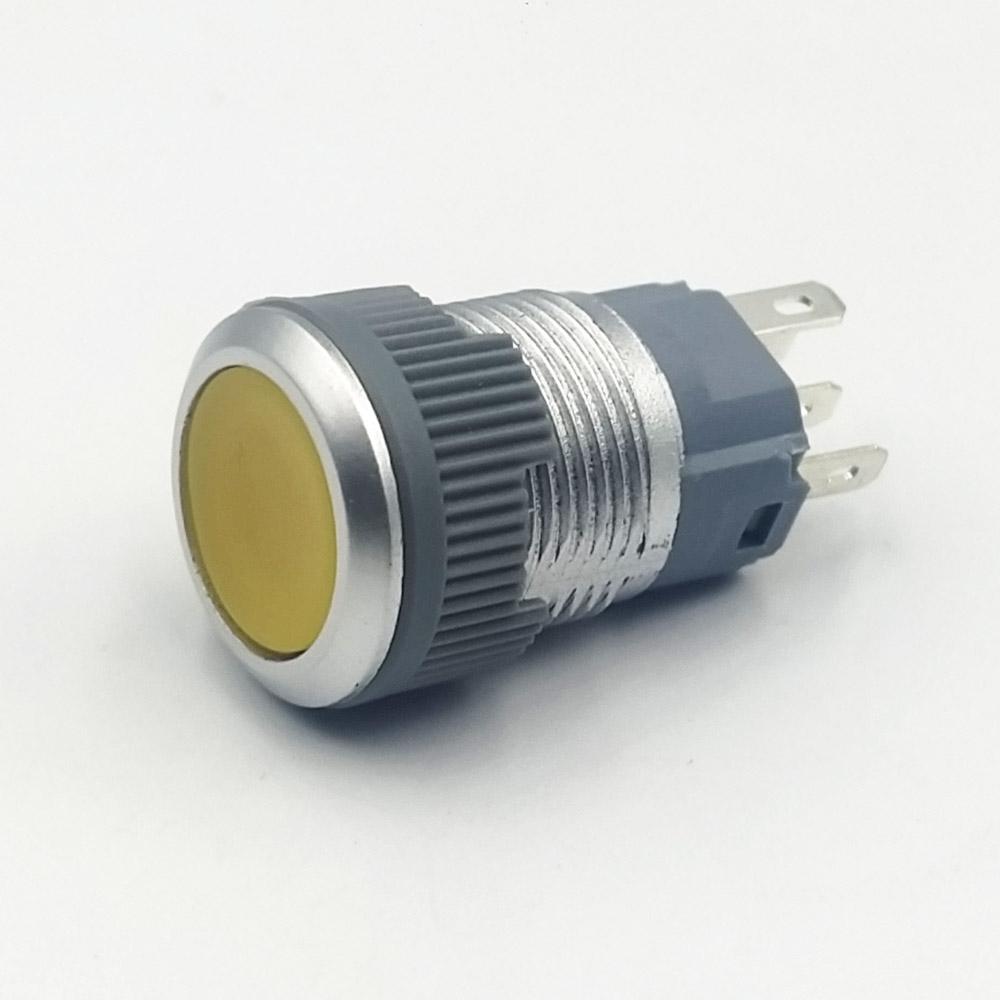 16mm 3-6v 5-pins Yellow Flat Head Non-Latching Plastic Switch