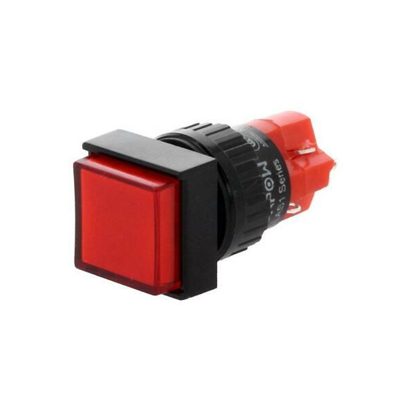 ONPOW 16mm Square RED PUSH ON PUSH OFF Button Switch
