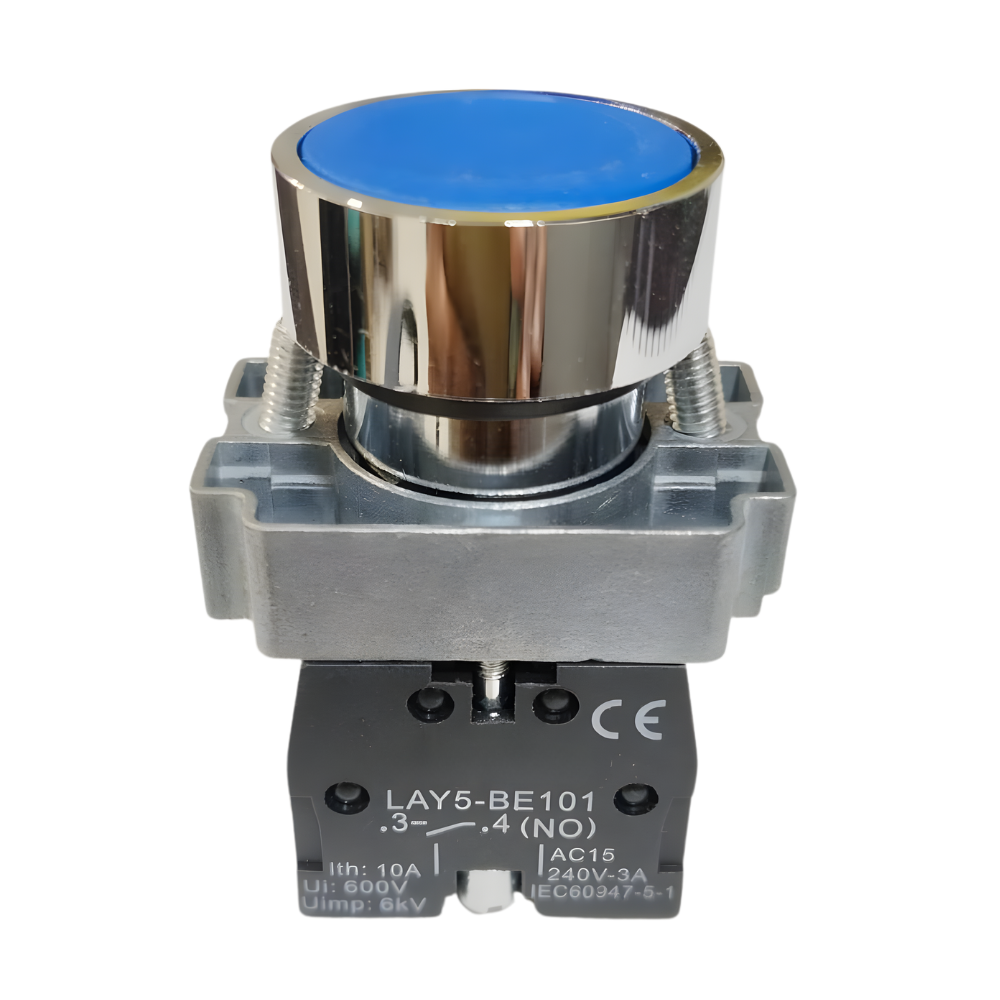 LAY5-BE101 22mm 1NO 10A Blue Momentary Metal Head Push Button Switch