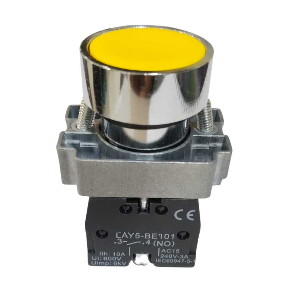 LAY5-BE101 22mm 1NO 10A Yellow Momentary Metal Head Push Button Switch
