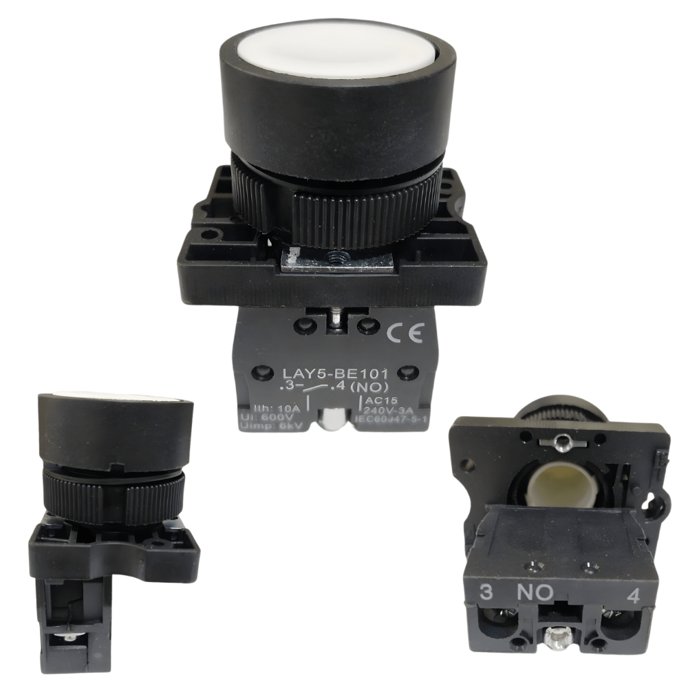 LAY5-BE101 22mm 1NO White Momentary Push Button Switch – Plastic Head