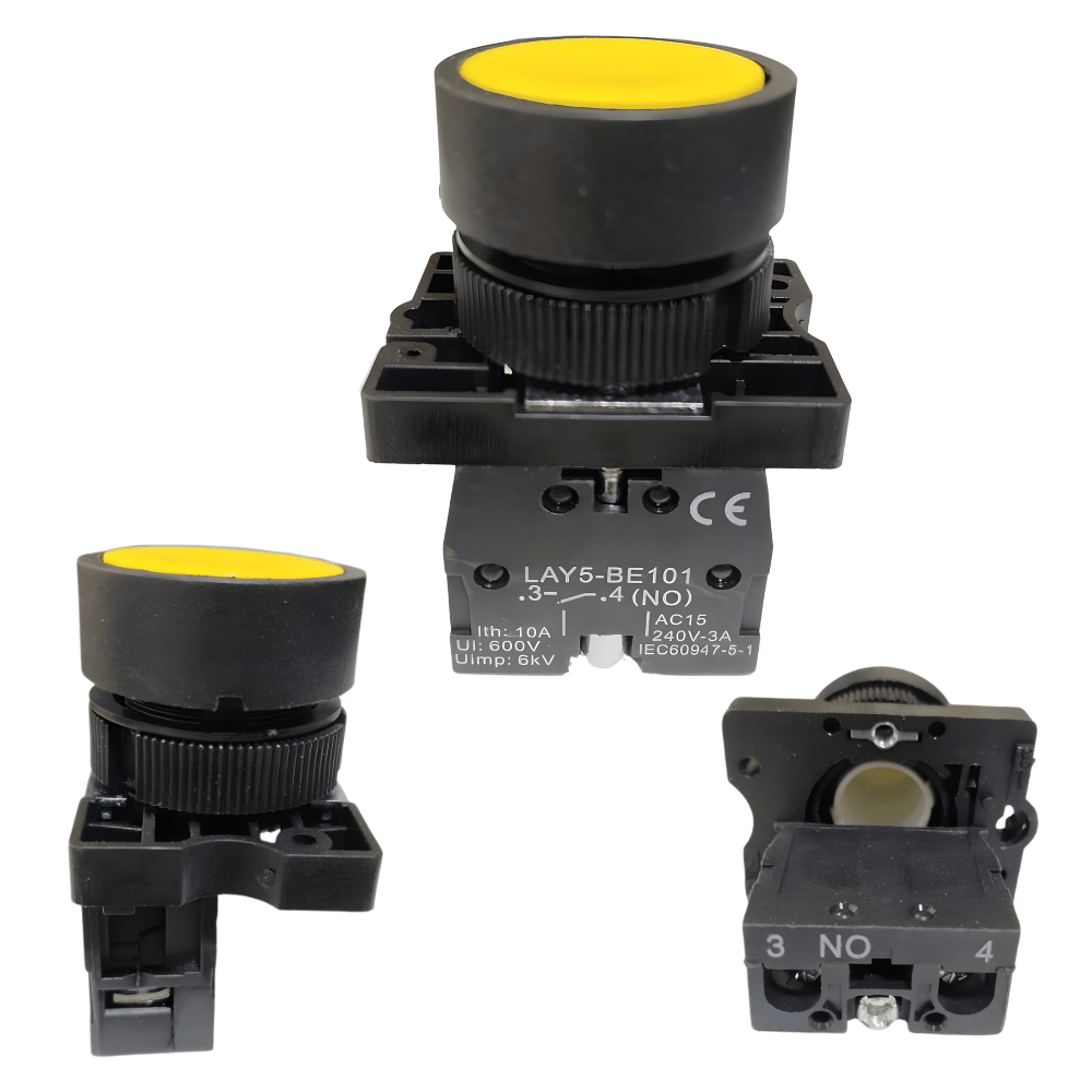 LAY5-BE101 22mm 1NO Yellow Momentary Push Button Switch – Plastic Head