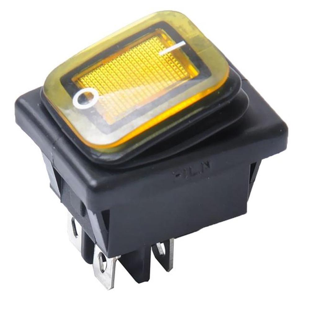 30A 250V CE ON-OFF Yellow Illuminated 4 Pin 2 Position Rocker DPST Switch