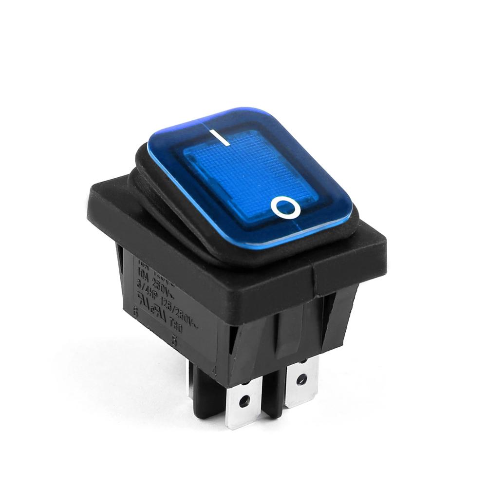 30A 250V UL CE ON-OFF Blue Illuminated 4 Pin 2 Position Rocker DPST Switch