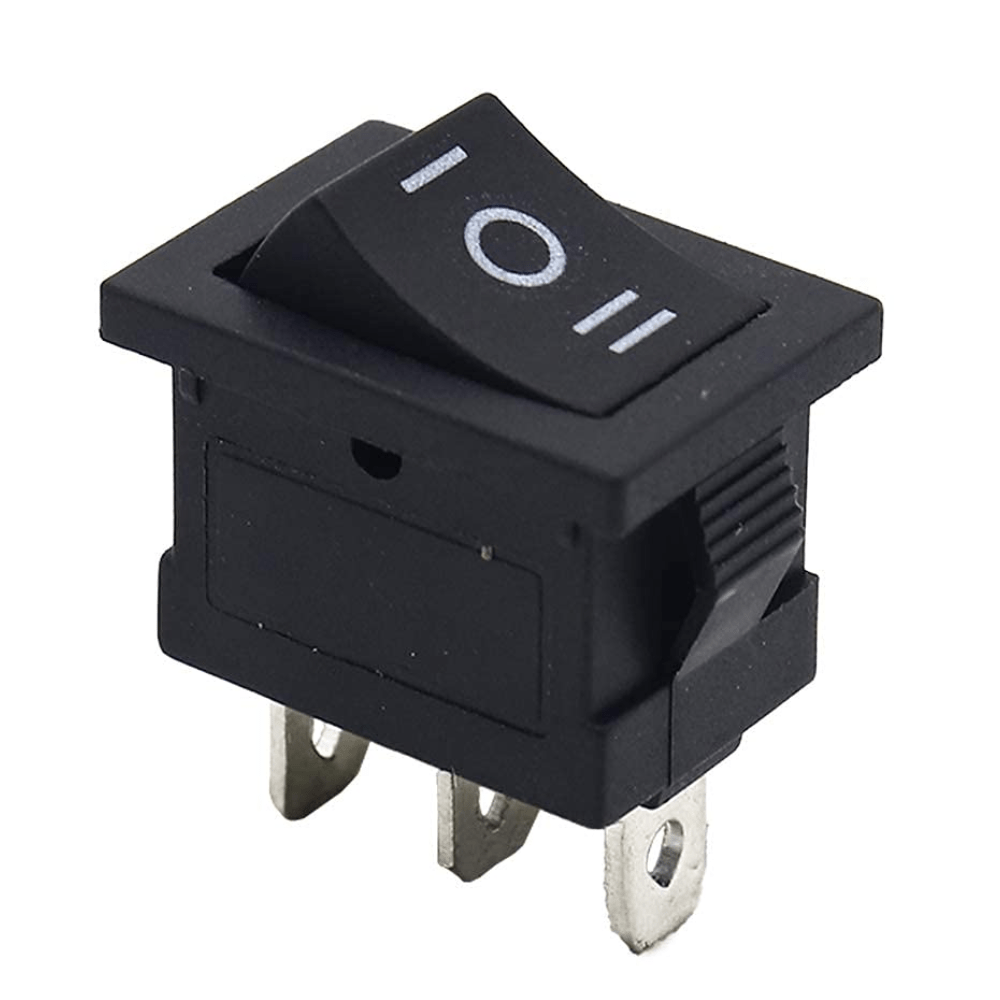 Black Rocker Switch ON-OFF-ON 3 Pin 21X15mm DPDT KCD1 6A/250VAC 10A/125VAC