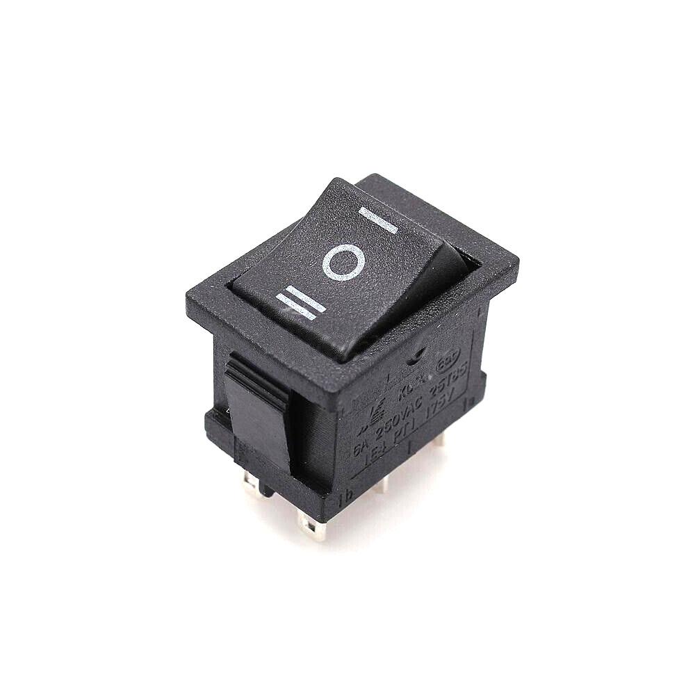 Black Rocker Switch ON-OFF-ON 6 Pin 21X15mm DPDT KCD1 6A/250VAC 10A/125VAC