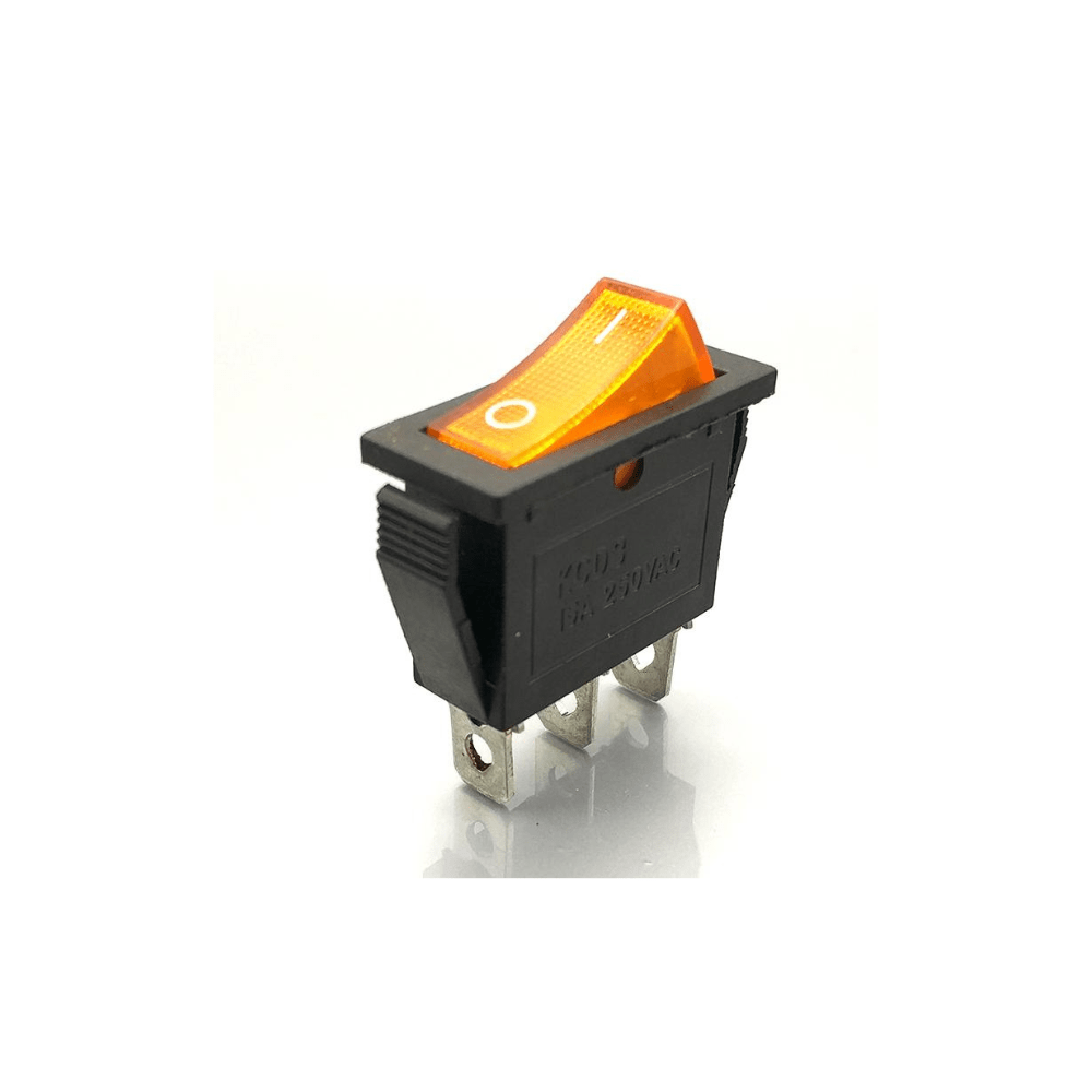 KCD3 16/30A 250V Yellow SPST Panel Mount Rocker Switch With Light