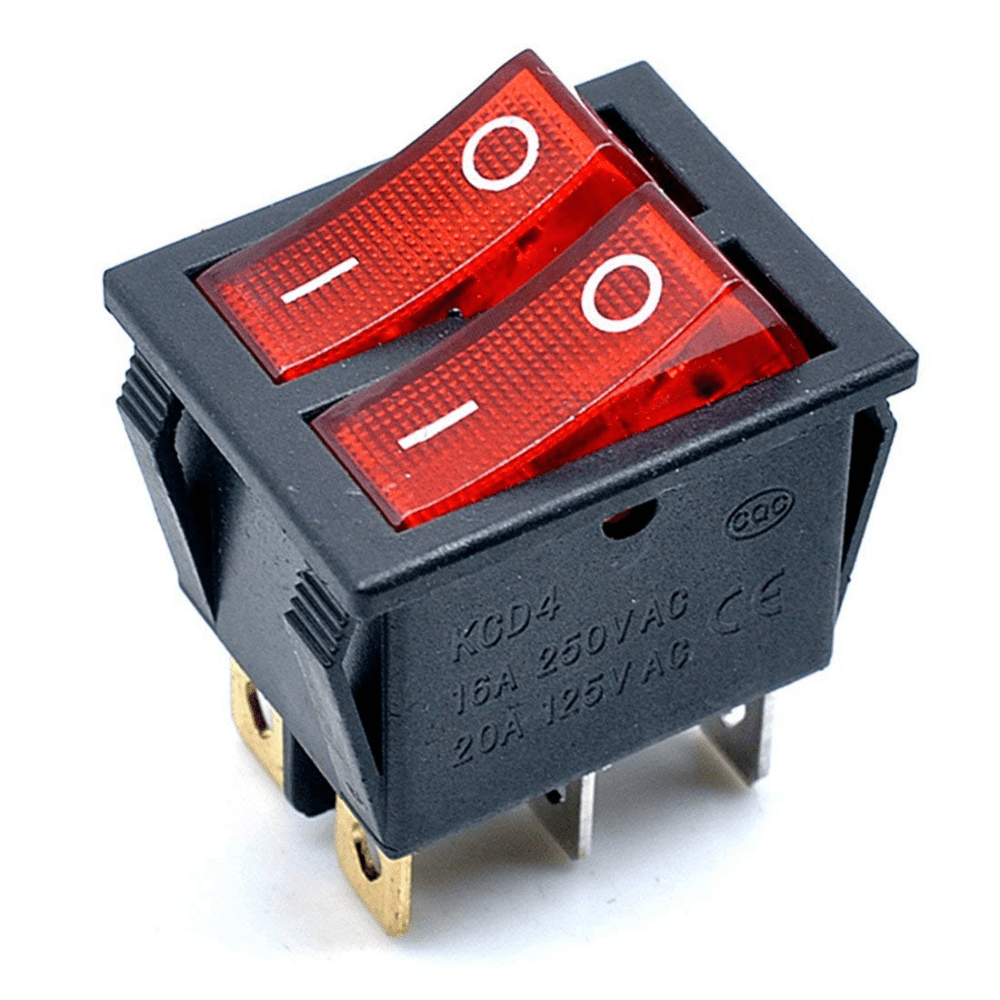 KCD8-212N 16A 250V Red 6 pin Dual SPST Plastic Rocker Switches With Indicator Pack