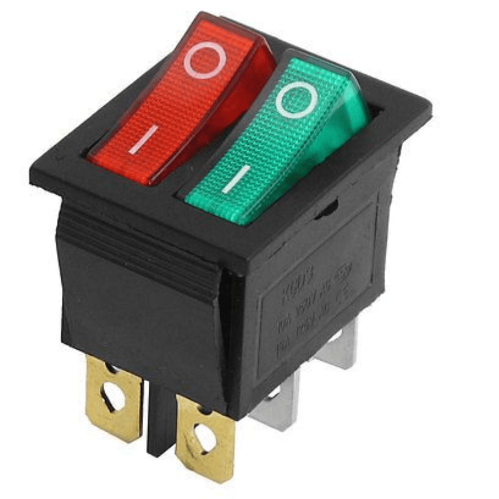 KCD8-212N 16A 250V SPST ON-OFF 6 Leg Double Rocker Switch Green Red