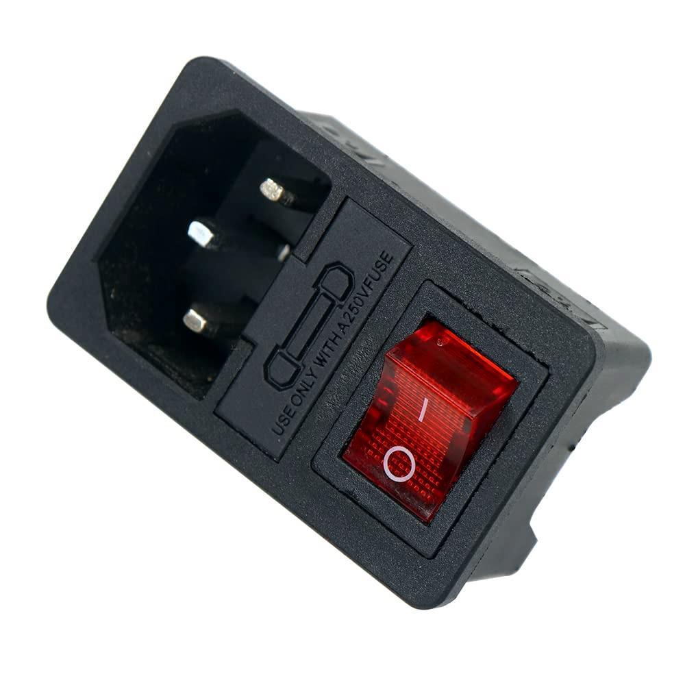 Power Switch AC 3pin AC Power Socket with Red Rocker Switch with Protection Fuse