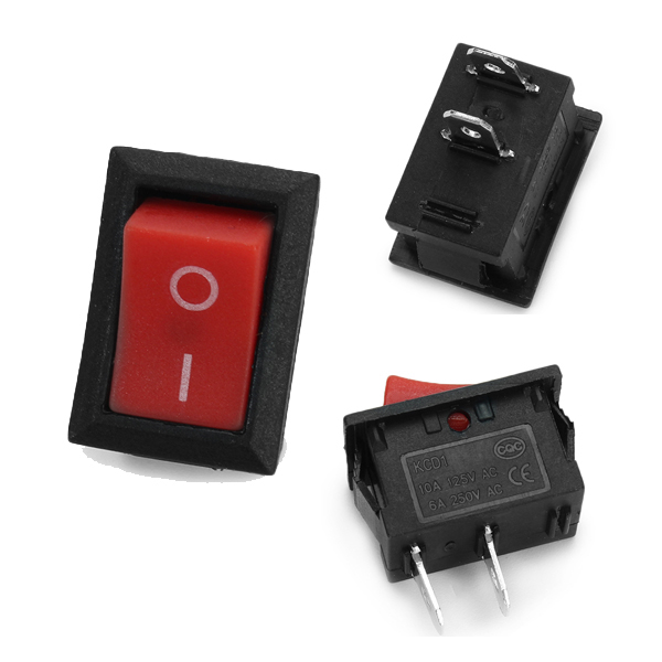 Red Rocker Switch 250V/6A 2Pin 15x21mm (5 Pieces)