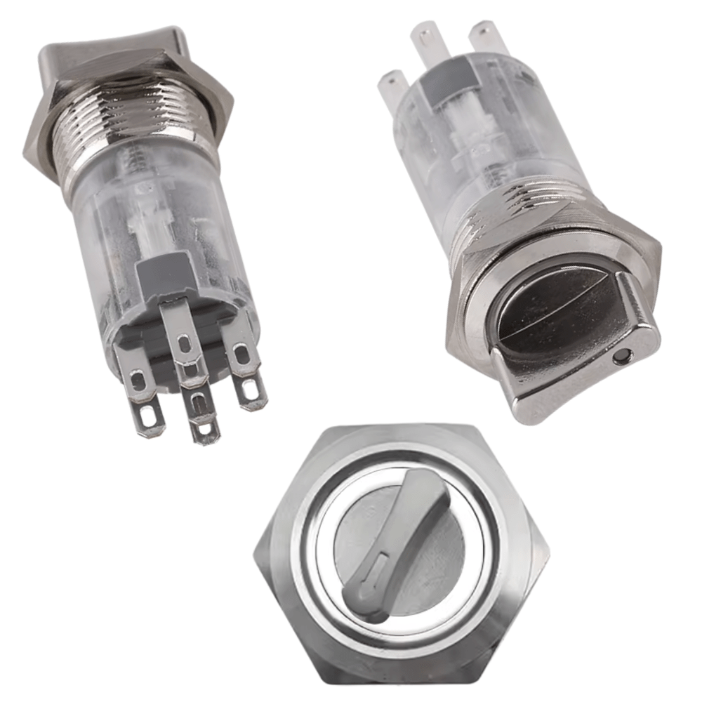 16mm 220V 8Pin 2NO 2NC 3Position Latching White Metal Rotary Selector Switch