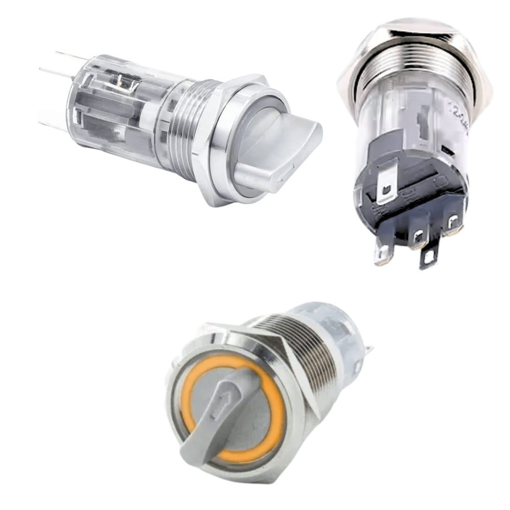 16mm 3-48V 5Pin 1NO 1NC 2Position Latching Orange Metal Rotary Selector Switch