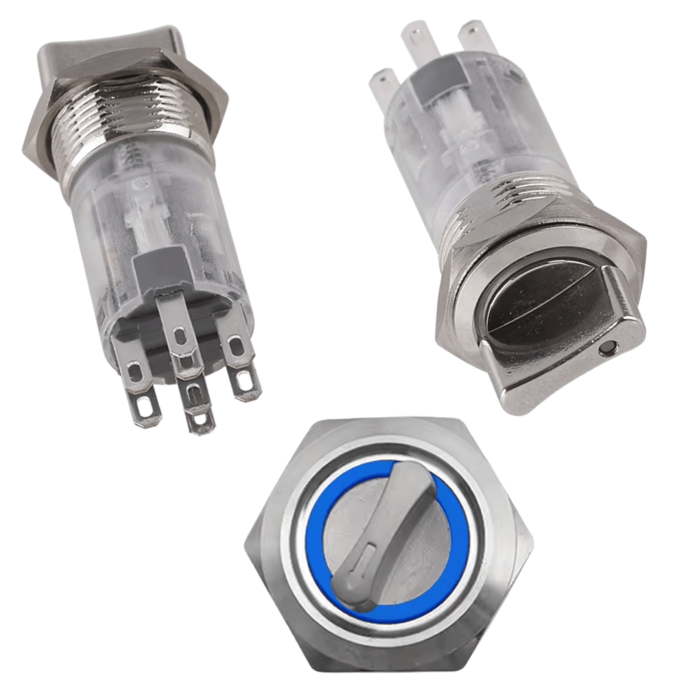 16mm 3-48V 8Pin 2NO 2NC 3Position Latching Blue Metal Rotary Selector Switch