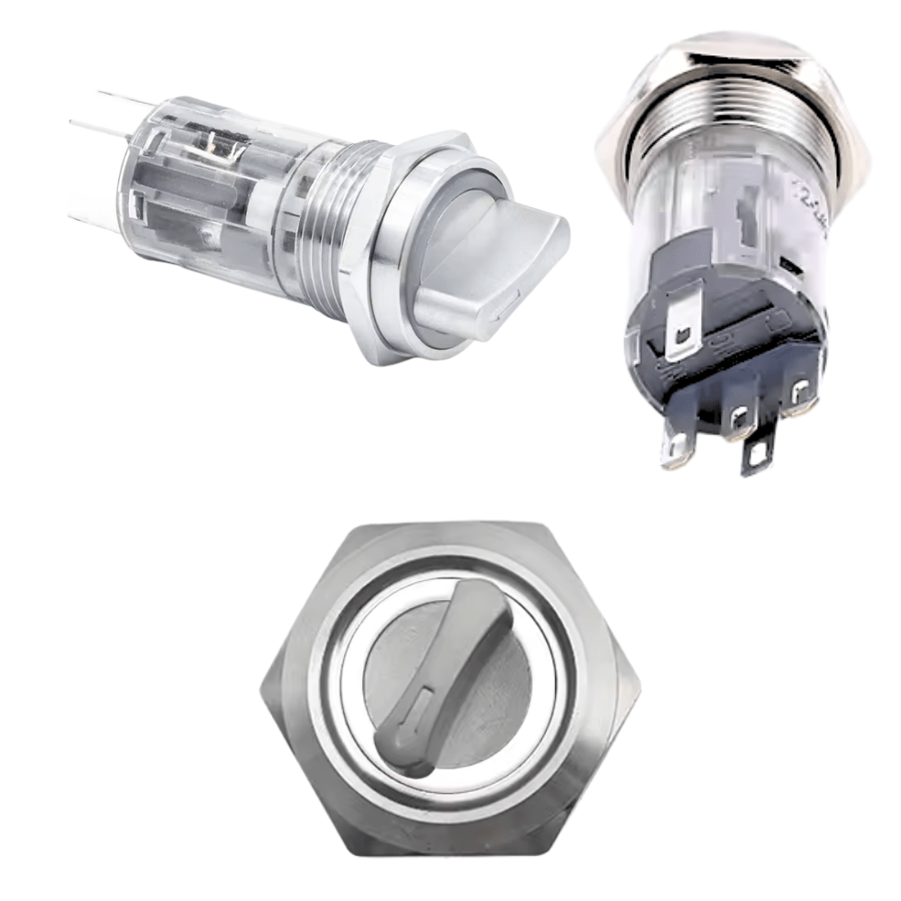 16mm 3-6V 5Pin 1NO 1NC 2Position Latching White Metal Rotary Selector Switch