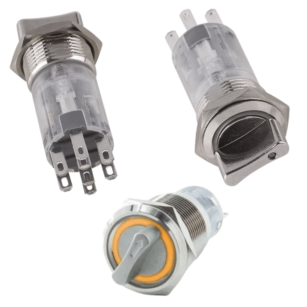 16mm 3-6V 8Pin 2NO 2NC 3Position Latching Orange Metal Rotary Selector Switch