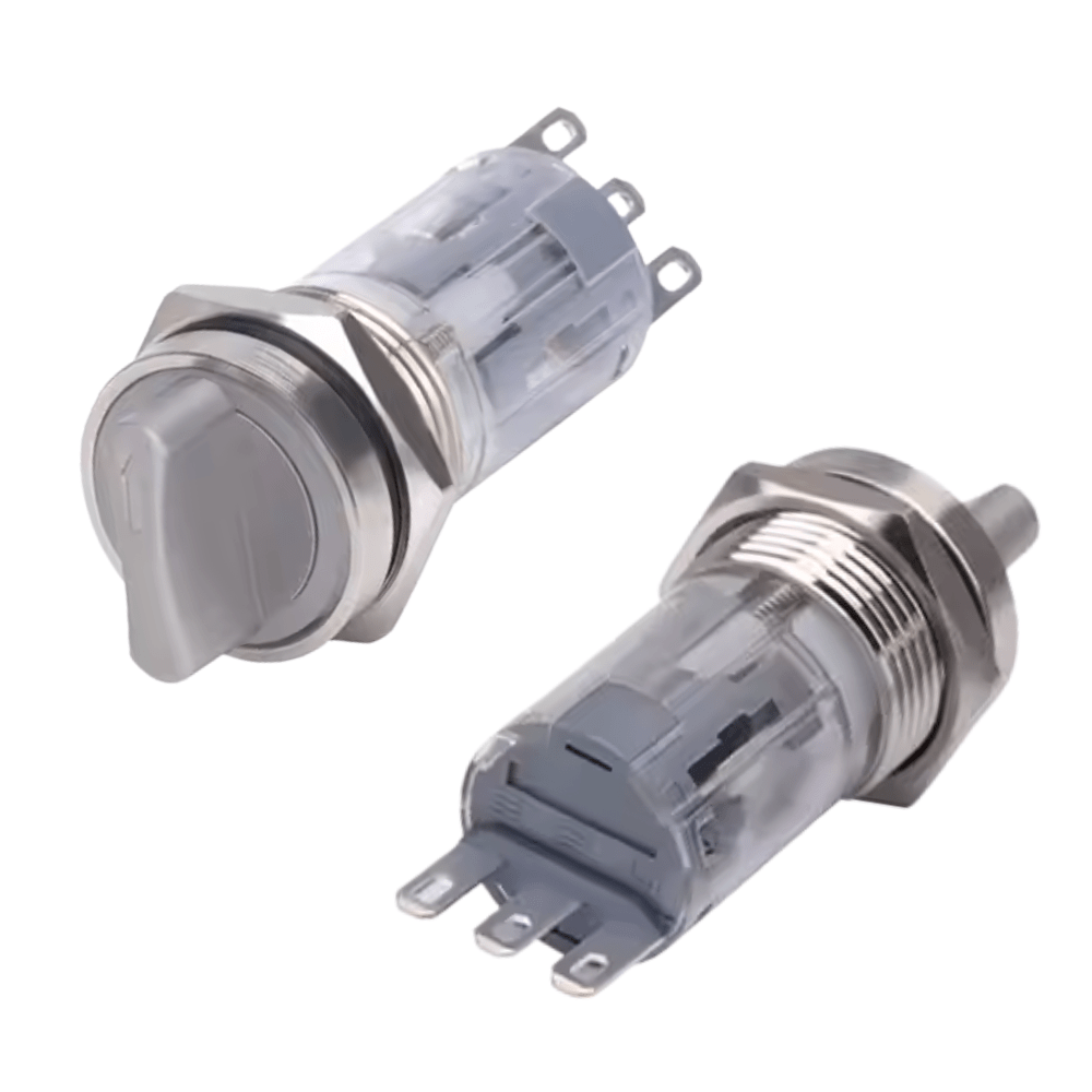 16mm 3Pin 1NO 1NC 2Position Non-Latching Metal Rotary Selector Switch