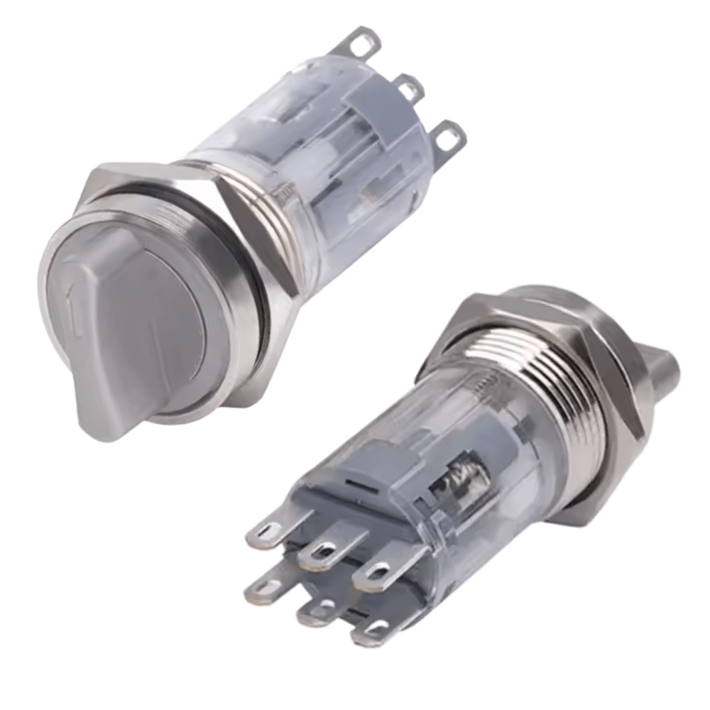 16mm 6Pin 2NO 2NC 3Position Latching Metal Rotary Selector Switch