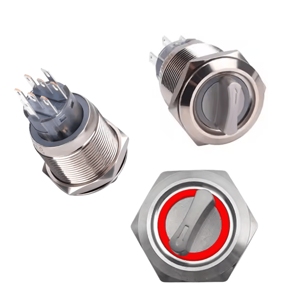19mm 220V 8Pin 2NO 2NC 3Position Latching Red Metal Rotary Selector Switch