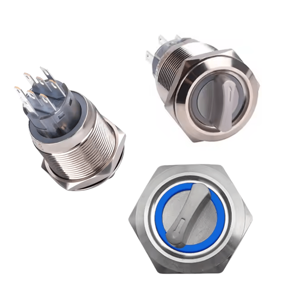 19mm 3-6V 8Pin 2NO 2NC 3Position Latching Blue Metal Rotary Selector Switch