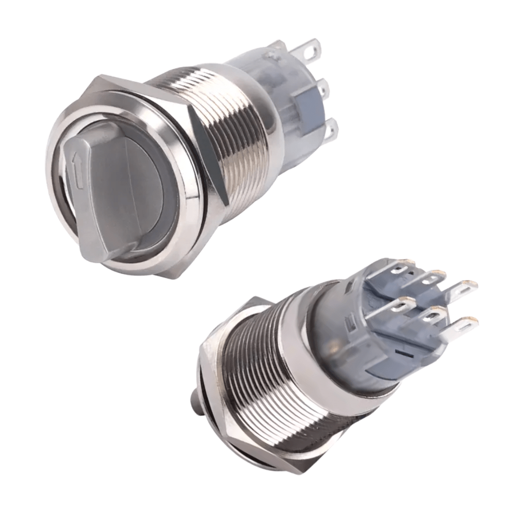 19mm 6Pin 2NO 2NC 3Position Latching Metal Rotary Selector Switch