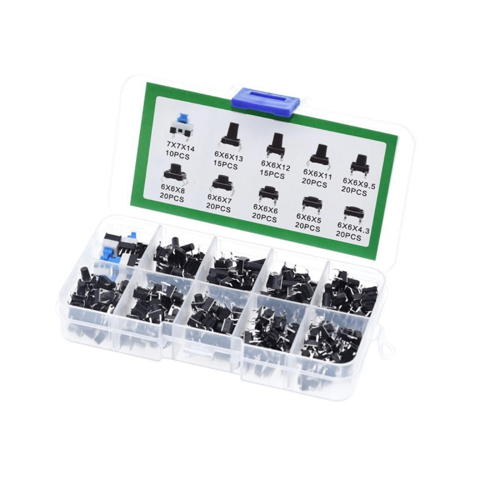 180Pcs. Micro Tactile Push Button Switch Kit (10 Shaft Size)