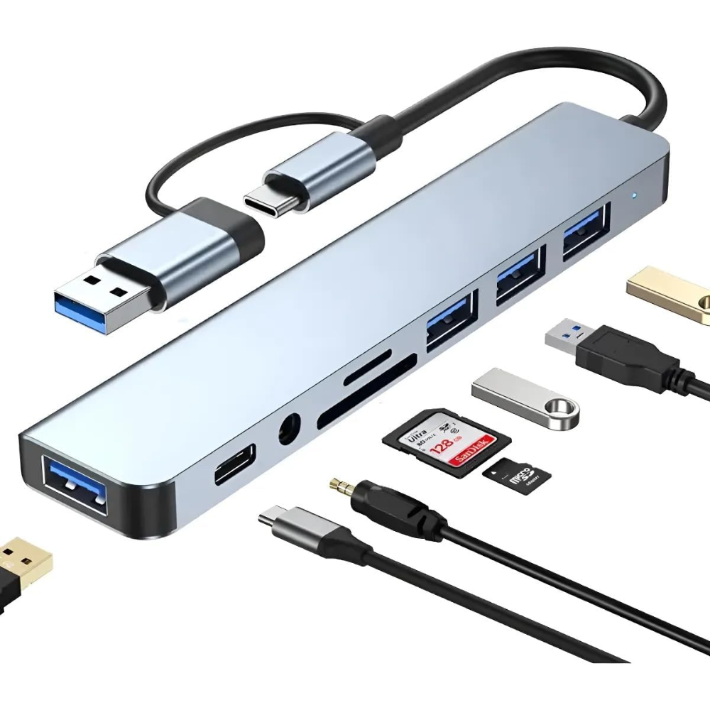 USB C Hub 8 in 1 Multiport Adapter with Type C PD Charging, USB 3.0 Ports, SD/TF Card Reader, 3.5mm Audio Jack, Ultra Slim Docking Station for Laptop, MacBook Pro/Air, Windows & Type C Devices