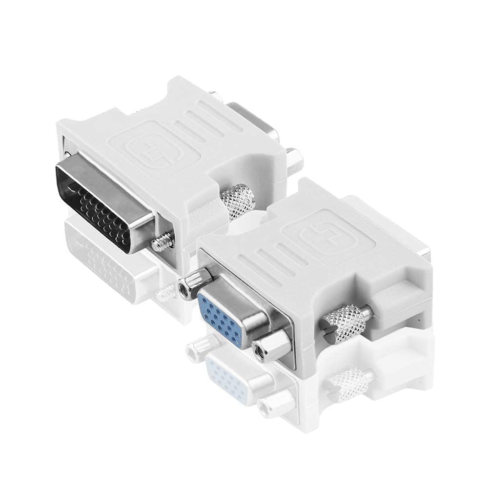 DVI to VGA Adapter, 4cm White Male-to-Female, DVI-I 24+5 to VGA 15 Pin, Supports 1080P, Compatible with Desktop, Laptop, Video Card, HDTV, Monitor, Projector