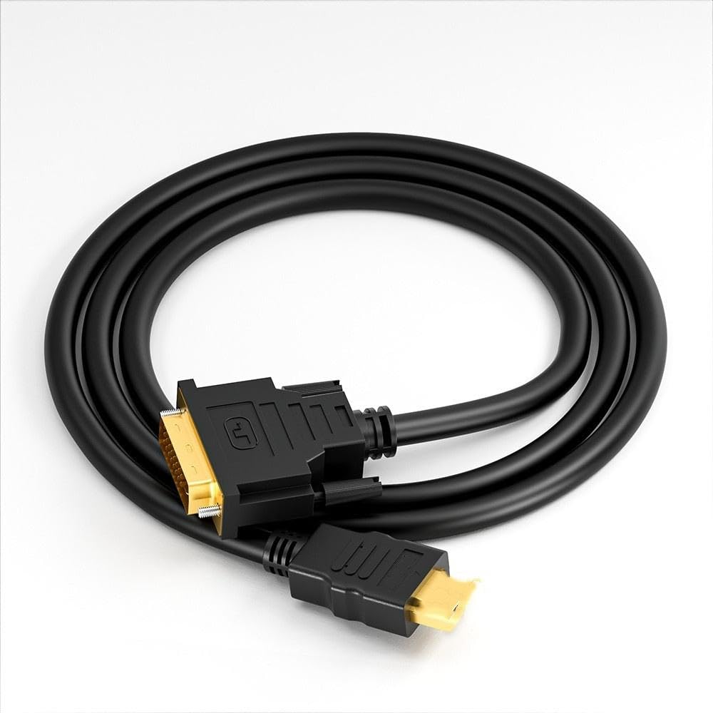 HDMI to DVI Cable 1.8M (6Ft), Bi-Directional HDMI Male to DVI-D 24+1 Male Adapter, 1080P Full HD High-Speed Cable for Monitor, PC, Raspberry Pi, Roku, Xbox, PS5/PS4