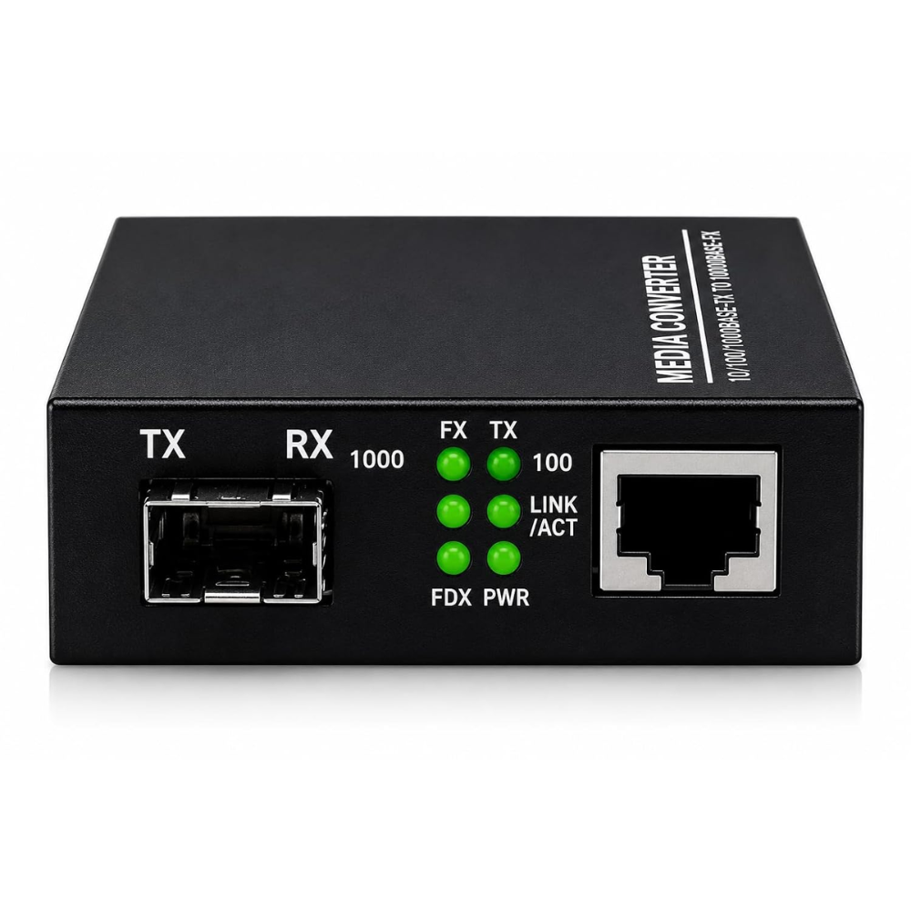 Gigabit Fiber Media Converter | 10/100/1000 Mbps RJ45 to SFP Port | Dual Fiber Ethernet Converter | Supports Single Mode & Multi Mode SFP Modules | Plug & Play | Long Distance Fiber Transmission