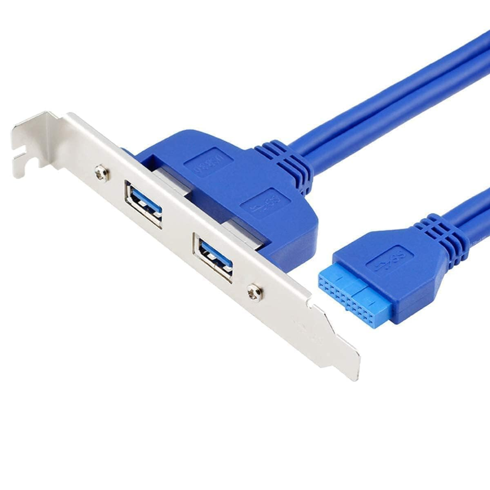 2 Port USB 3.0 Female Back Panel to Motherboard 20pin Cable with PCI Bracket 50cm (Motherboard to USB 3.0 Cable), Blue