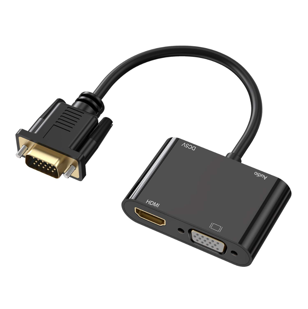 GA to HDMI Adapter, Dual Display 1080P VGA Splitter Converter with Charging Cable and 3.5mm Audio Cable for Computer, Desktop, Laptop, PC, Monitor, Projector and More