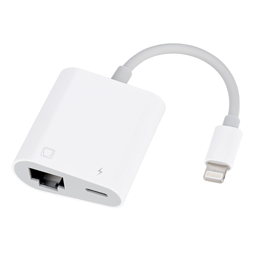 Lighting to Ethernet Adapter, 2 in 1 RJ45 Ethernet LAN Network Adapter for I-Phone/I-Pad/I-Pod, supports 100Mbps Ethernet Network with Charge Port, Plug and Play, Support All iOS