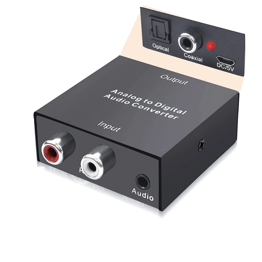 Analog to Digital Audio Converter - RCA to Optical Toslink Coaxial Adapter for Amplifier, Home Theater, HDTV, Gaming Console - Black